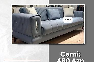 Müasir dizaynlı yumşaq divan - Rəng: açıq boz - Üç nəfərlik, geniş