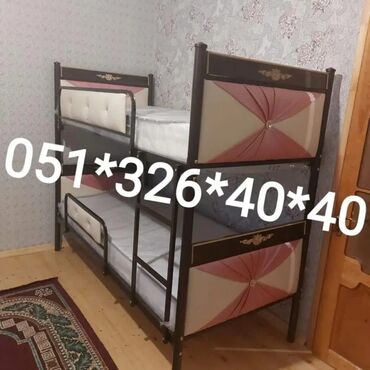 İkimərtəbəli uşaq çarpayıları: Oğlan və qız üçün, Yeni, Çarpayı, Matras ilə, Siyirməsiz, Dəmir — 12