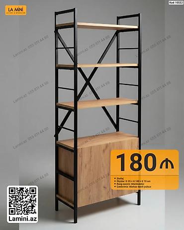 stellaj nədir: Məhsul: Stellaj (Kod: 10552) - Material: Qara metal karkas, ağac — 1