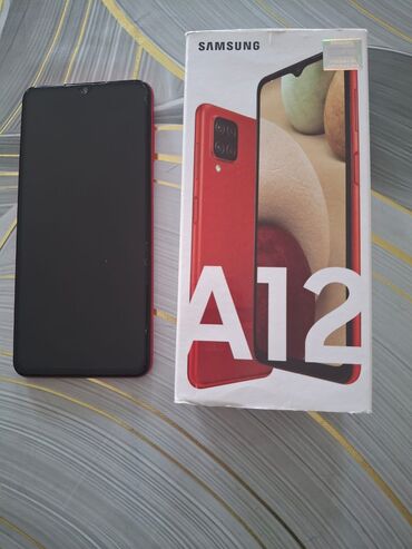 52 telefon: Samsung Galaxy A12, 32 GB, rəng - Qırmızı, Barmaq izi