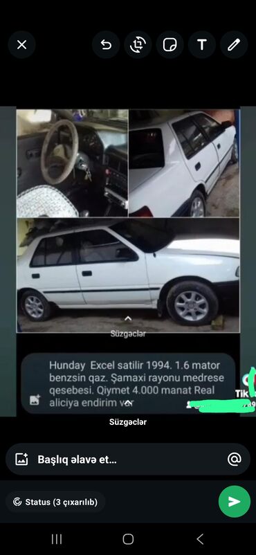maşın üçün günlük: Maşın Əla vəziyyətdədir pula ehtiyac olduğuna görə satıram təcili