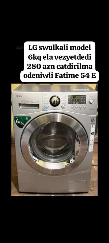 işlənmiş soyducu: Paltaryuyan maşın LG, 6 kq, İşlənmiş, Yarımavtomat, Qurutma var, Kredit yoxdur, Ünvandan götürmə