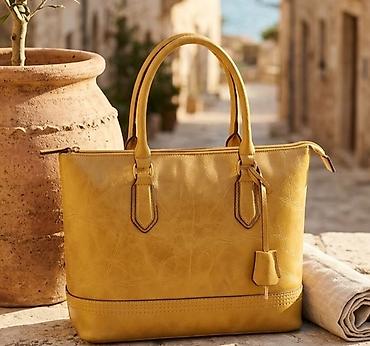 torba alex max: Ženska torba – tote model u oker/žutoj boji - Materijal: veštačka — 1