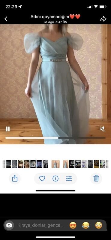 Dəstlər, kostyumlar: Zərif ziyafət/libas - Rəng: açıq mavi (pastel ton) - Model: çiyinləri