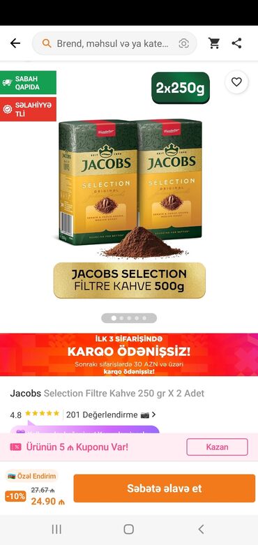 Чай: Jacobs Selection Filtre Qəhvə – 2 x 250 q (cəmi 500 q) - Marka