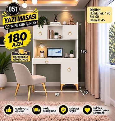 Sifarişlə ev mebeli: Yazı masası – model 051 Ölçülər: - Hündürlük: 170 sm - Eni: 90 sm - — 4