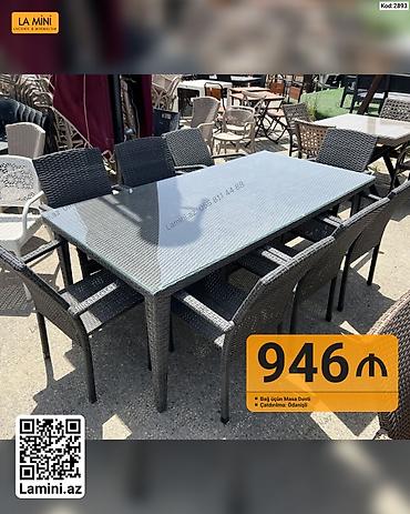 Bağ, çöl mebeli: Bağ üçün masa dəsti – 8 nəfərlik - Dəst: 1 ədəd düzbucaqlı masa + 8 — 1