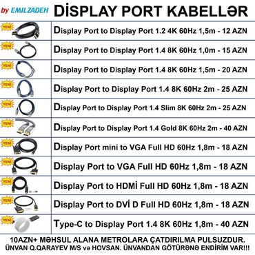 Soyutma sistemləri: Display port kabellər ünvandan götürənə endi̇ri̇m var!!! 📍ünvan: qara