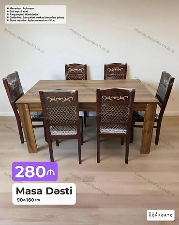 Masa Dəsti – 90×160 sm - Dəst: 1 masa + 6 ədəd stul - Mexanizm lalafo.az -da — 1 Masa Dəsti – 90×160 sm - Dəst: 1 masa + 6 ədəd stul - Mexanizm — 1