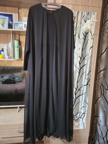 женское платье 54: Вечернее платье, Длинная модель, Шелк, С рукавами, Камни, 7XL (EU 54), 8XL (EU 56), 9XL (EU 58)