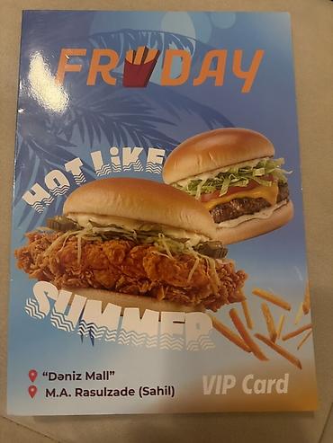 Restoran, kafe avadanlığı: FRYDAY VIP Card – 1+1 kupon paketi Məhsul/təklif: - FRYDAY — 2