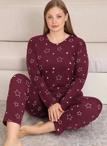 Qadın pijama dəsti – bənövşəyi/bordo rəng, ulduz naxışlı - 2 parçadan lalafo.az -da Qadın pijama dəsti – bənövşəyi/bordo rəng, ulduz naxışlı - 2 parçadan