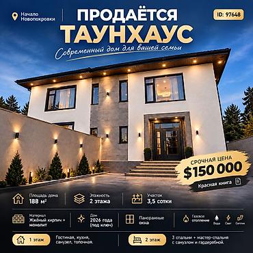 финский дом цена: 🏡 Продаётся таунхаус в начале Новопокровке 📐 188 м² | 2 этажа | — 1