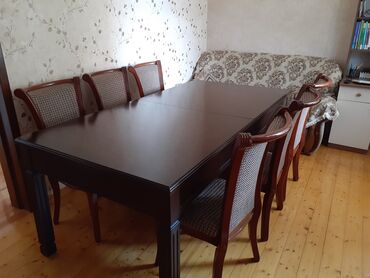stullar qiymeti: Qonaq otağı üçün, İşlənmiş, Açılan, Dördbucaq masa, 6 stul