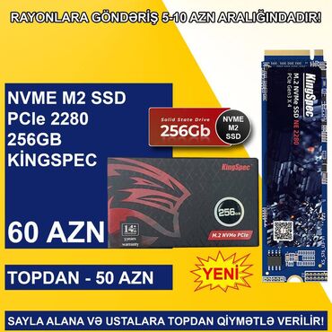 Kompüter, noutbuk və planşetlər: NVME M2 SSD 2280 “256GB Kingspec” SAYLA ALANA VƏ USTALARA TOPDAN