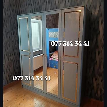 Paltar dolabları, qarderoblar: Məhsul: 4 qapılı paltar şkafı - Rəng: krem (bej) tonlarında, qızılı — 18