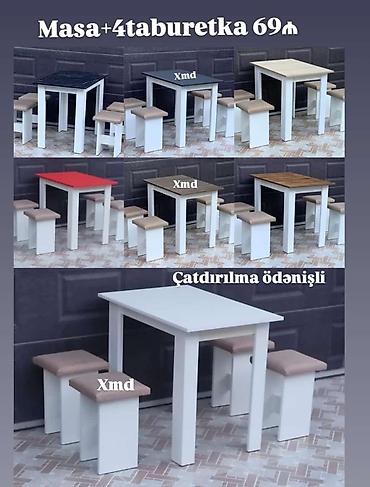 ev üçün stol: Masa + 4 taburetka dəsti - Komplekt: 1 ədəd dördkünc masa və 4 ədəd — 1