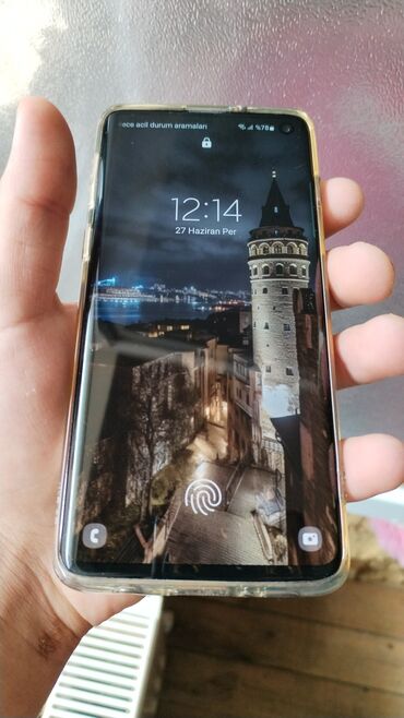 samsung a7 ekranı: Samsung Galaxy S10, 128 GB, rəng - Boz, Barmaq izi, İki sim kartlı, Face ID