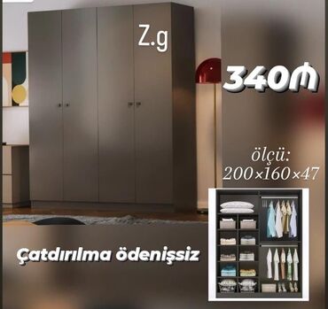 Dolablar: Açılan, 4 qapılı Düz dolab, Şifonyer