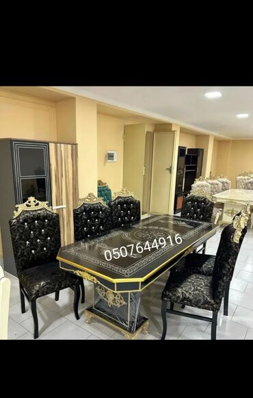 Masa və oturacaq dəstləri: Qonaq otağı üçün, Yeni, Açılmayan, Dördbucaq masa, 6 stul — 4