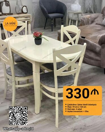 metbex masa ve oturacaqlar: Mətbəx üçün, Açılan, Oval masa, 4 stul