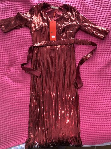бордовое платье рубашка: Вечернее платье, Русалка, Длинная модель, С рукавами, S (EU 36)