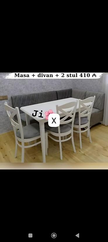 modern stol stul: Mətbəx/qonaq otağı dəsti: - Ağ düzbucaqlı masa - Künc divanı (boz — 1