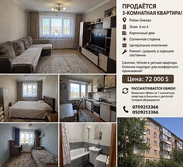 квартиры: 3 комнаты, 65 м², 4 этаж, Косметический ремонт — 2