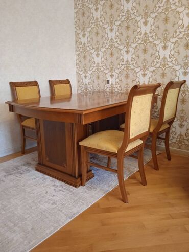 stol destleri: Qonaq otağı üçün, İşlənmiş, Açılan, Oval masa, 4 stul, Azərbaycan