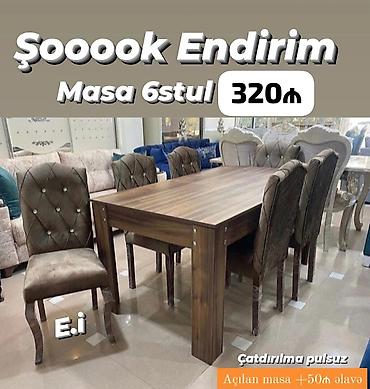 madeyra mebel stol stul: Mebel dəsti – masa + 6 stul - Masa: taxta teksturalı, düzbucaqlı — 1