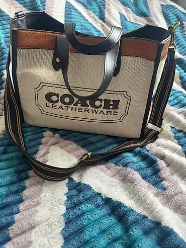 детские часы для мальчиков: Сумка-тоут COACH Leatherware - Материал: плотный текстиль в бежевом — 1