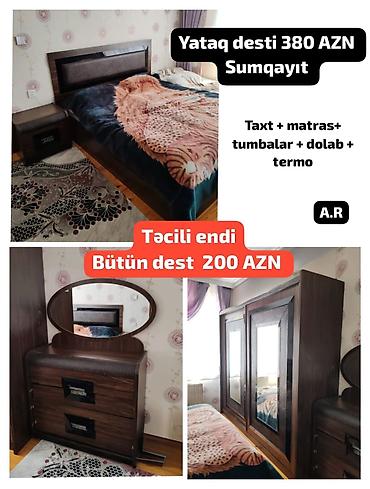 cay termosu: Yataq dəsti – Sumqayıt Komplekt: - Taxt - Matras - 2 tumbə - Dolab — 1