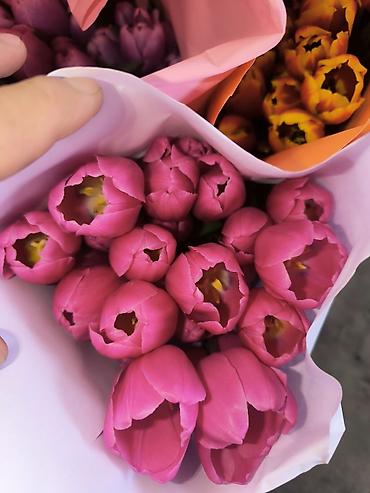 Букеты из живых цветов: Розы и тюльпаны к 8 Марта - Срезанные свежие розы в ассортименте — 9