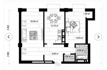 center house: 2 комнаты, 69 м², Элитка, 5 этаж, ПСО (под самоотделку)