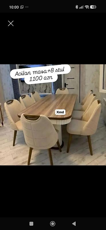 Açılan masa + 8 stul dəsti - Komplekt: 1 ədəd açılan (genişlənən)