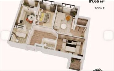 пишпек продажа квартир: 3 комнаты, 87 м², Элитка, 6 этаж, Евроремонт