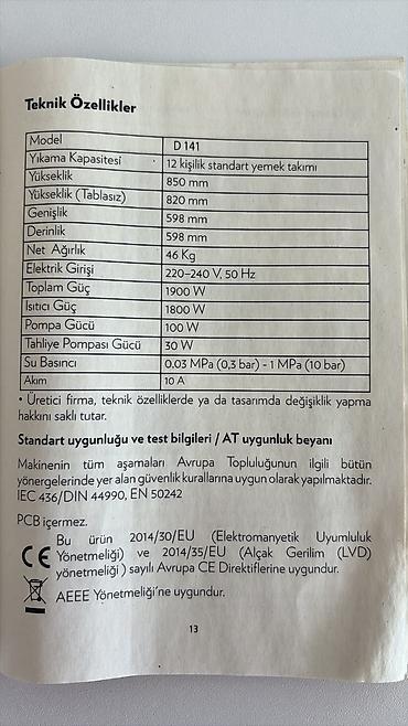 Mətbəx texnikası: Vestel 12 person qabyuyan. 1-2 dəfə işlənib. 400 man. Ünvan Mərdəkan — 10