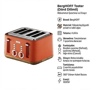 №: 16138 Məhsulun adı: Toster BergHoff, 1600 Vt Brend: BergHoff