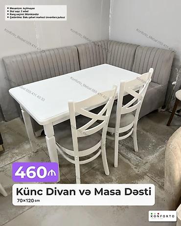 Divan və masa dəstləri: Künc Divan və Masa Dəsti – 70×120 sm - Dəst tərkibi: künc divan, 1 — 1