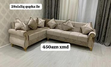 Divan və kreslo dəstləri: Künc divan dəsti – klassik üslub, dekorativ qızılı ayaqlar və yonma — 3