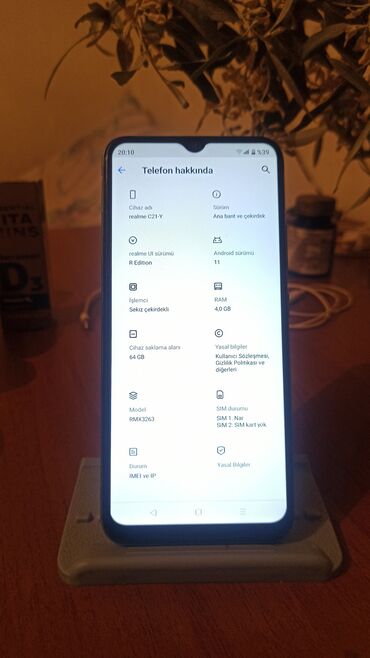 celil oglu ehtiyat hisseleri elaqe telefonu: Realme C21Y, 64 GB, rəng - Göy, Sensor, İki sim kartlı, Face ID