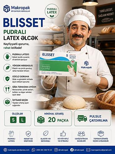 corək zavodu: 🧤 BLISSET Pudralı Lateks Əlcəklər Qida sektoru və gündəlik istifadə — 1