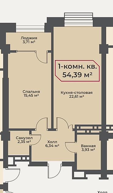 Продажа квартир: Студия, 55 м², Восток-5 мкр Элитка, 7 этаж, ПСО (под самоотделку) at lalafo.kg — 12 Продажа квартир: Студия, 55 м², Восток-5 мкр Элитка, 7 этаж, ПСО (под самоотделку) — 12