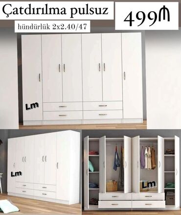 6 qapili dolablar: Yeni, Açılan, 6 qapı Düz dolab, Qarderob, paltar dolabı, Azərbaycan
