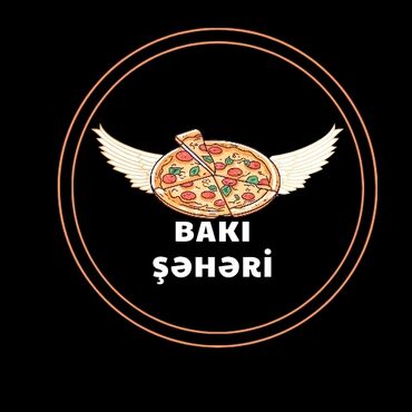купить аппарат мороженого: Dairəvi forma daxilində qanadlı pizza təsviri olan loqo. Loqoda pizza
