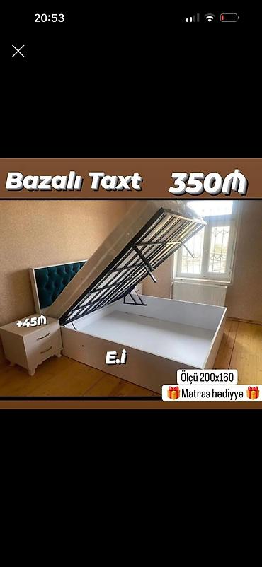 Bazalı taxt – 350₼ - Ölçü: 200×160 sm - Qaldırılan mexanizmlə geniş