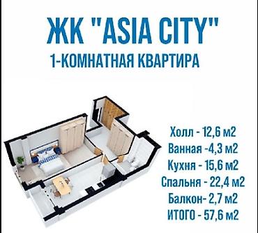 1 комната, 57 м², Азия Молл Элитка, 13 этаж, ПСО (под самоотделку) at lalafo.kg 1 комната, 57 м², Азия Молл Элитка, 13 этаж, ПСО (под самоотделку)