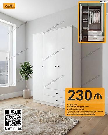 Mebel: 3 qapılı dolab - Ölçülər: D 47 × H 200 × E 120 sm - Material: 18 mm — 1