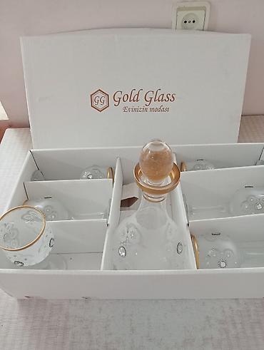 Qab-qacaq və mətbəx ləvazimatları: Gold Glass brendi likör/şərab dəsti - Komlekt: 1 ədəd qrafin + 6 ədəd — 2