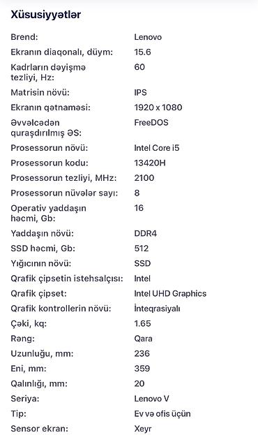 notebook: Lenovo IdeaPad (15.6") noutbuk Noutbuk Lenovo V15 G4 IRU (83A100ABRM) — 5